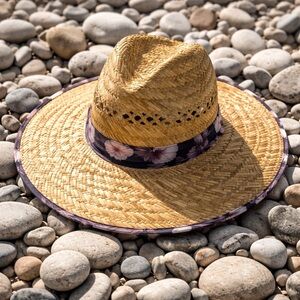 Straw Sun Hat with Floral Band - Natural